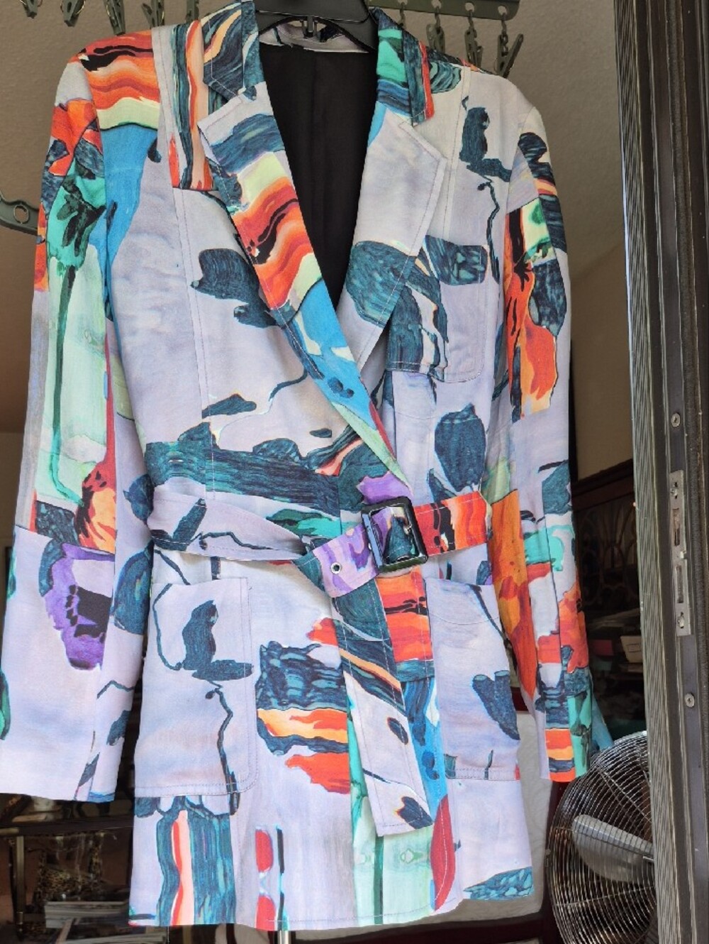 Paul Smith Multicolor Abstract Watercolor Belted long jacket Med